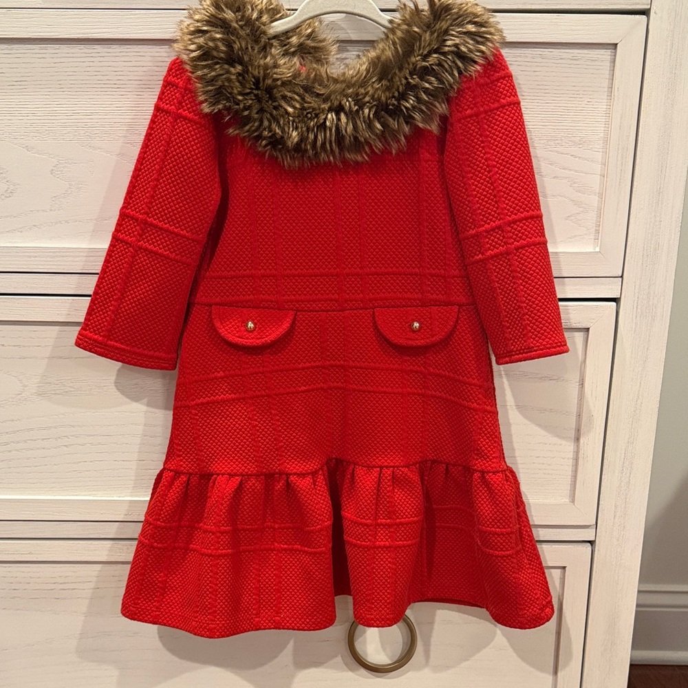 Janie and Jack Red Dress with Brown Faux Fur